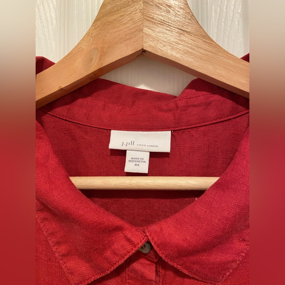 J. Jill Love Linen Tie-Front Red Dress - Picture 2 of 6